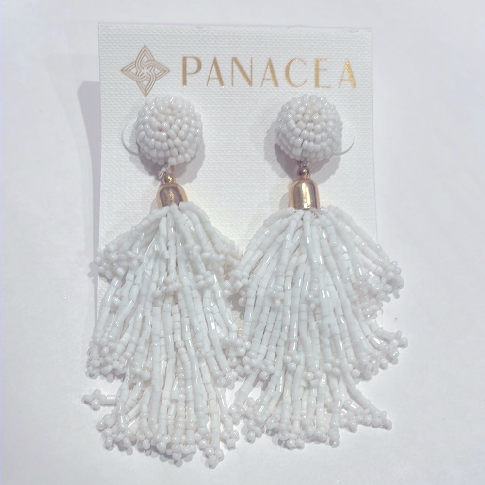 PANACEA • White Beaded Tassel Earrings